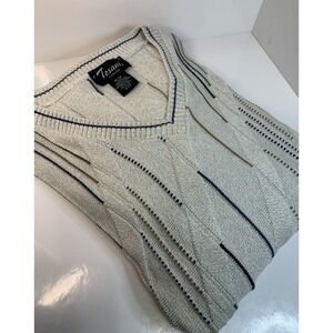 Vintage Tosani Canada 3D Knit Sweater Men's M Light Gray Striped Grandpa 90s Dad